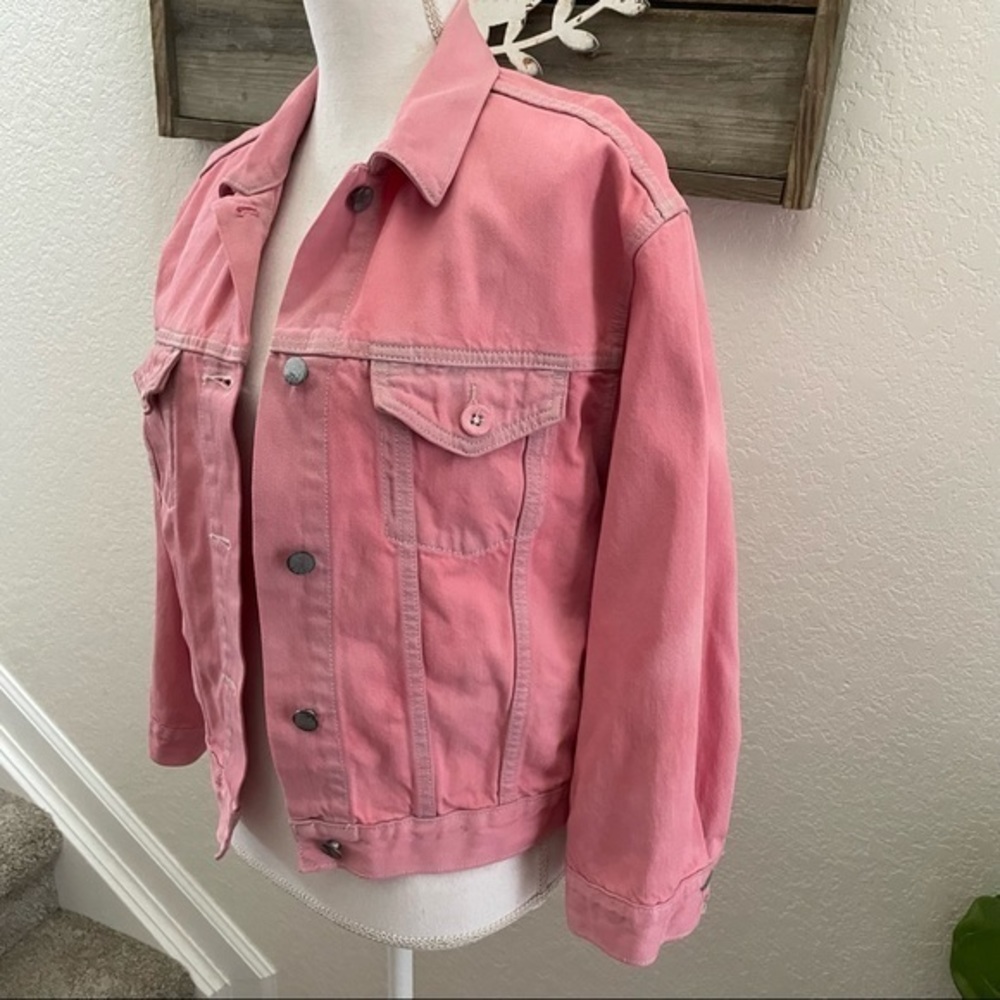 Gap pink cropped denim jean jacket size M Tall - Picture 2 of 10